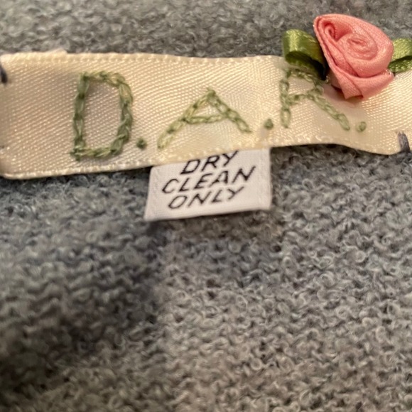 D.A.R. Blue Knit Button Up Cardigan with Embroidered Flower Pockets Lightweight - Picture 4 of 6